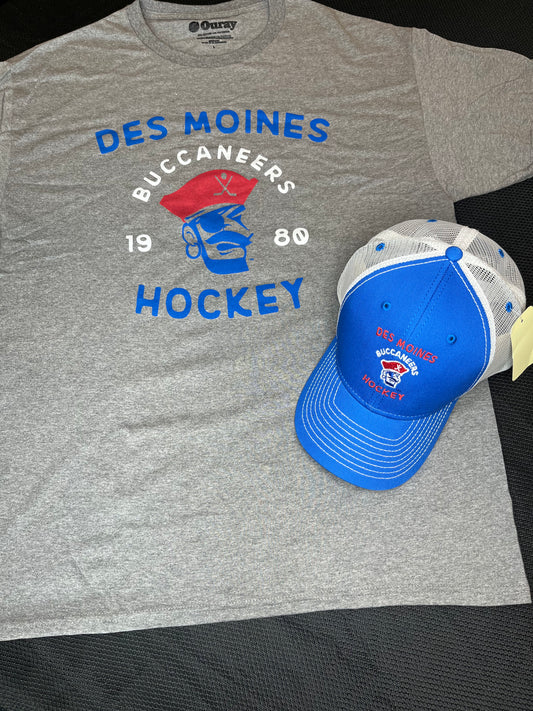 T-shirt and Hat- Grey Des Moines Hockey
