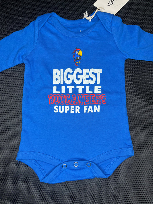 Onesie- Biggest Little Buccaneers Super Fan Long Sleeve