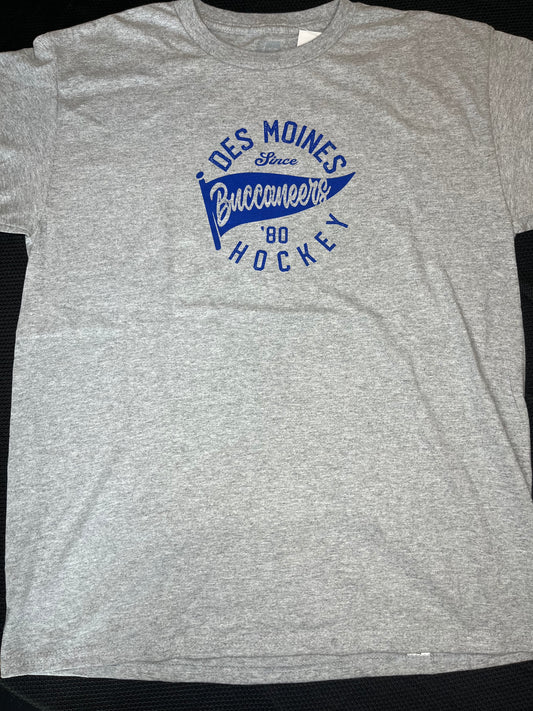 T-Shirt- Youth Grey Des Moines Buccaneers Hockey Since '80